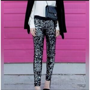 Express Black Full Sequin Velvet High Rise Leggings Pants M Party Cocktail